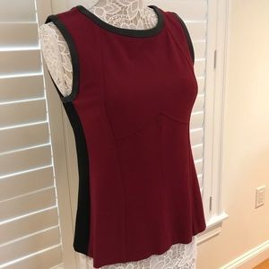 YB Cranberry/Black Color-block Top w/ Leather Trim